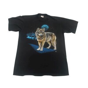 Vintage 1987 Wolf T-Shirt Mens Large Wildlife 80s 1980s Lsj Sportswear Jerzees